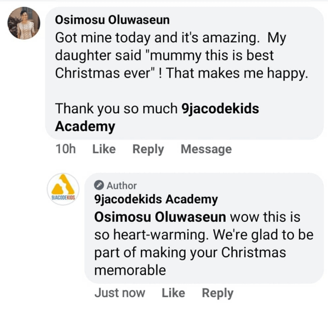 9jacodekids Coding Video Course testimonial