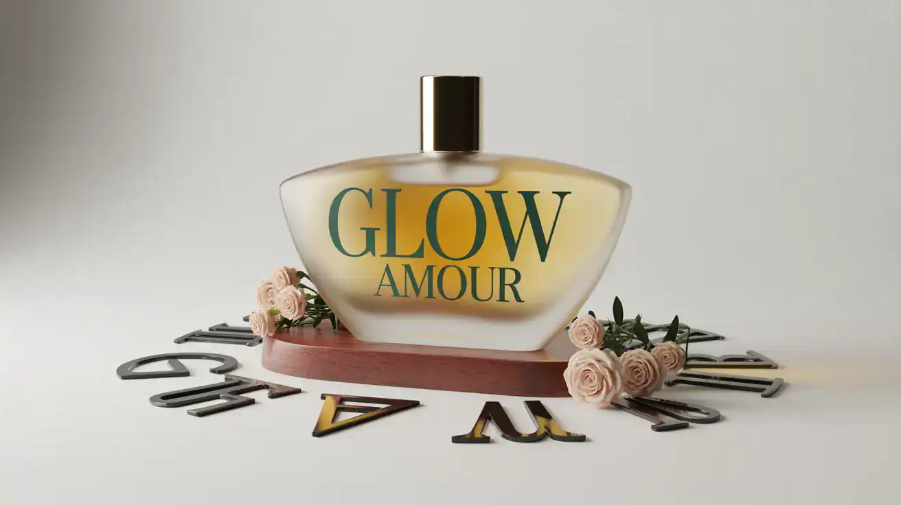 Glow Amour perfume bottle design created by child using AI product design and branding tools