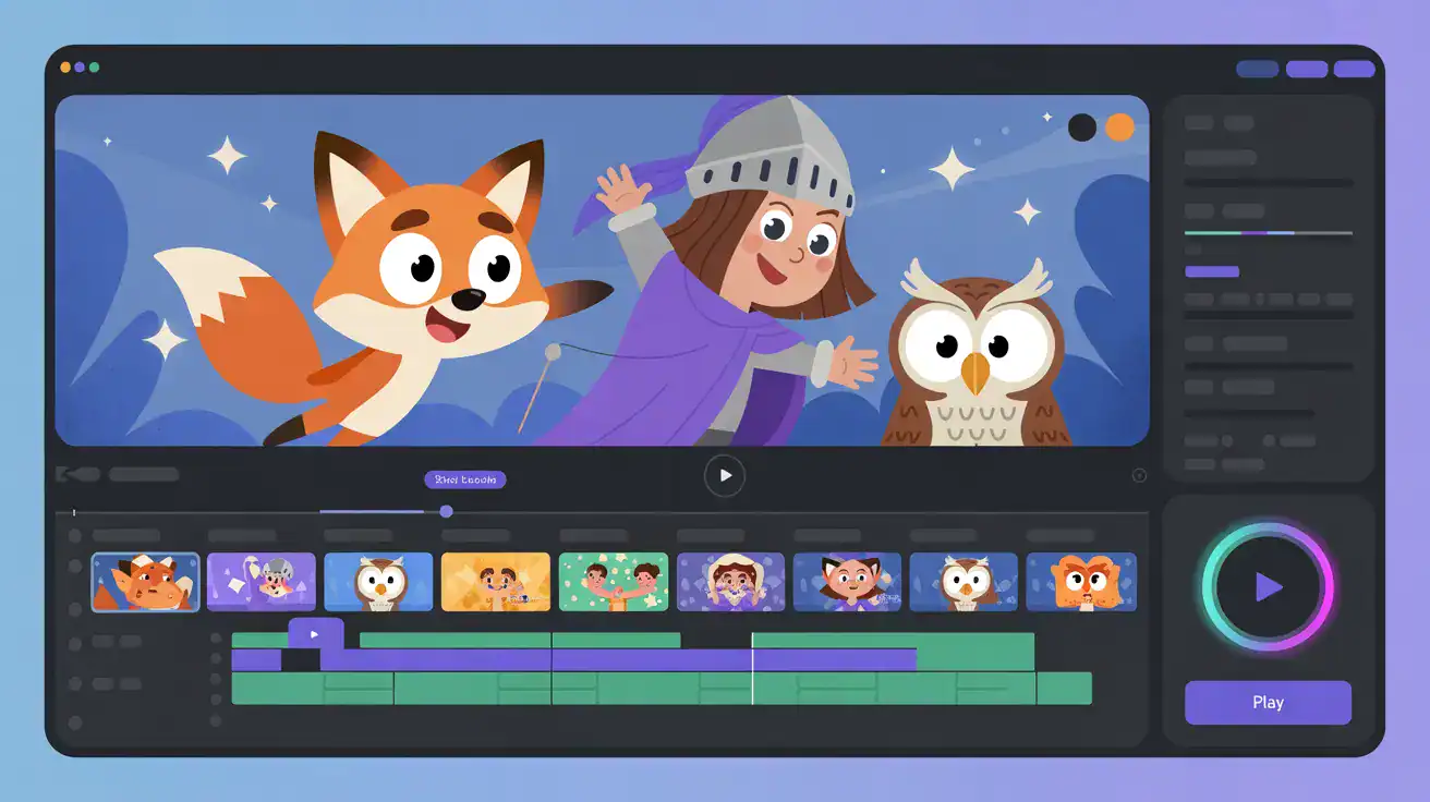 Video editing interface showing child's animated story project made with CapCut and AI tools