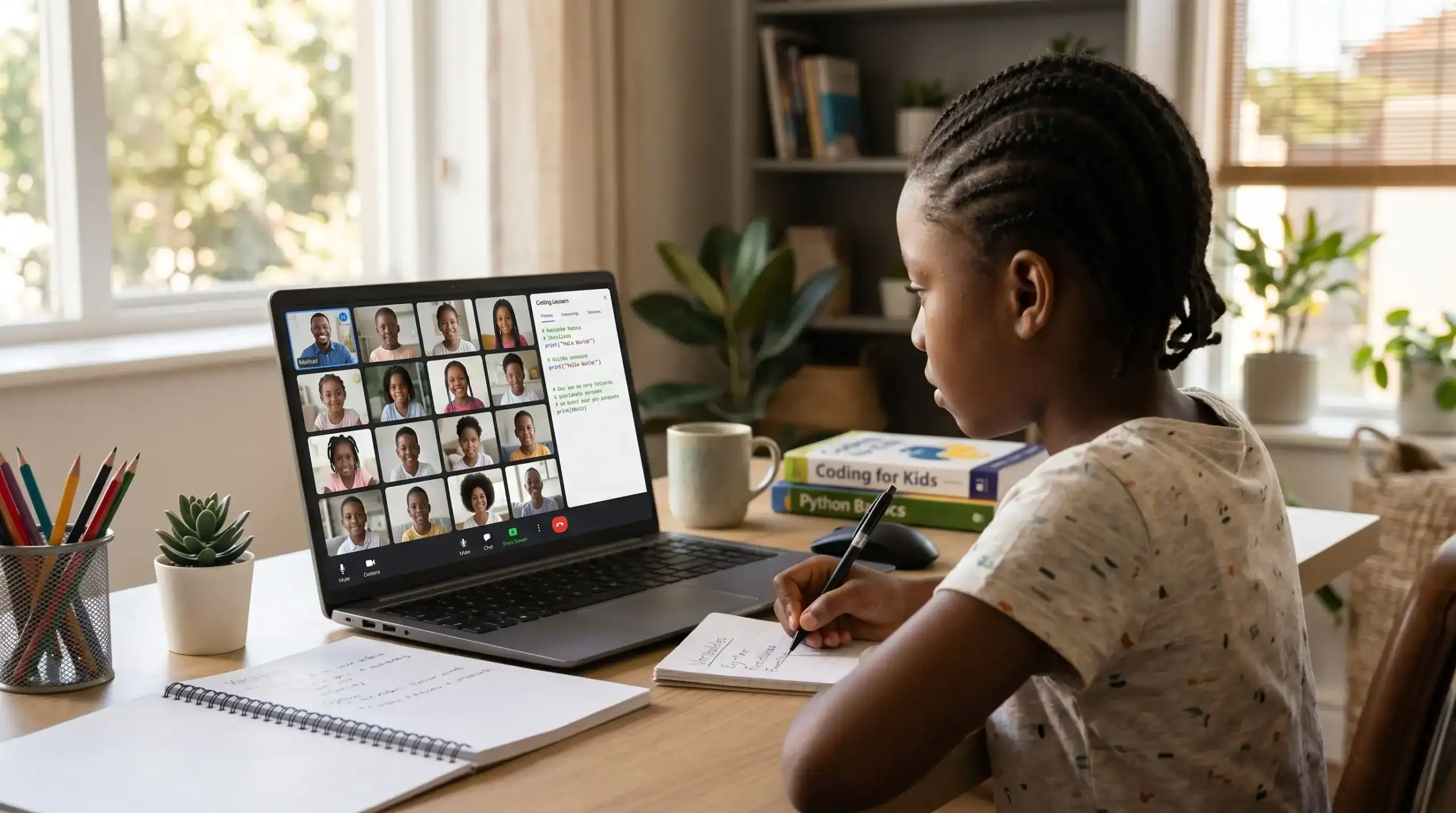 Young Nigerian girl taking online coding classes